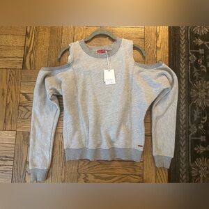 n: Philanthropy Pullovers Gray Cold Shoulder Sweatshirt Size XS